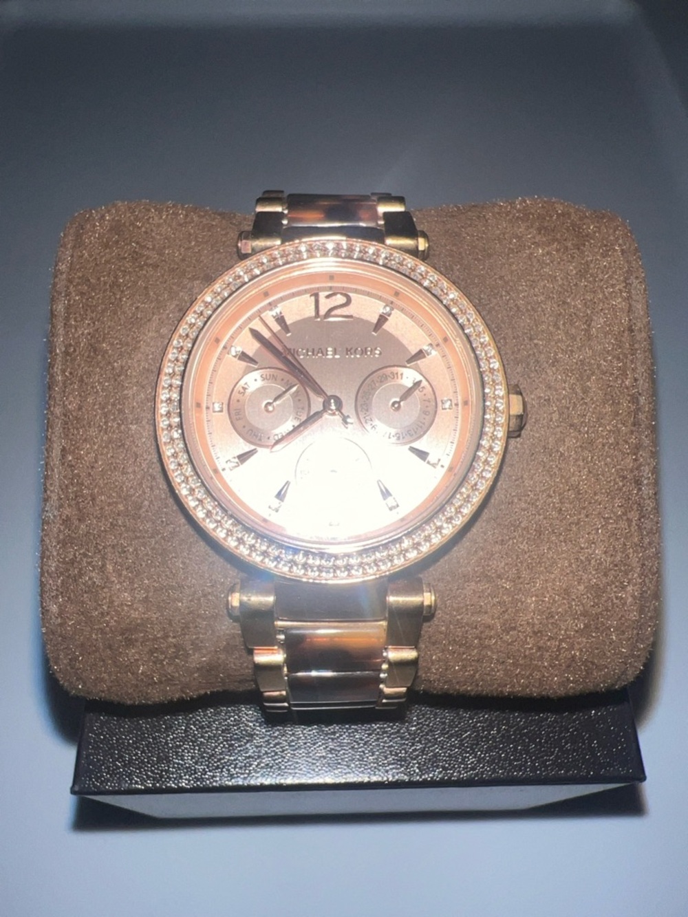 Michael Kors Rose Gold Tone Crystal-Trim Chronograph Watch